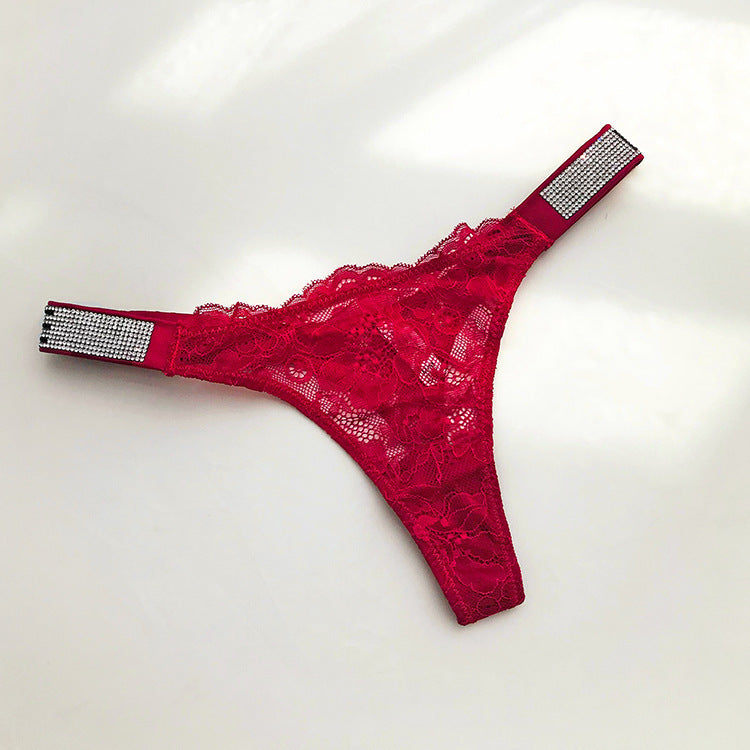 Rhinestone Lace Girl T-shaped Back Underwear