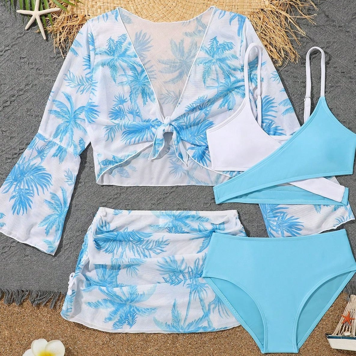 Children's 4-piece High Waist Split Bikini Swimsuit