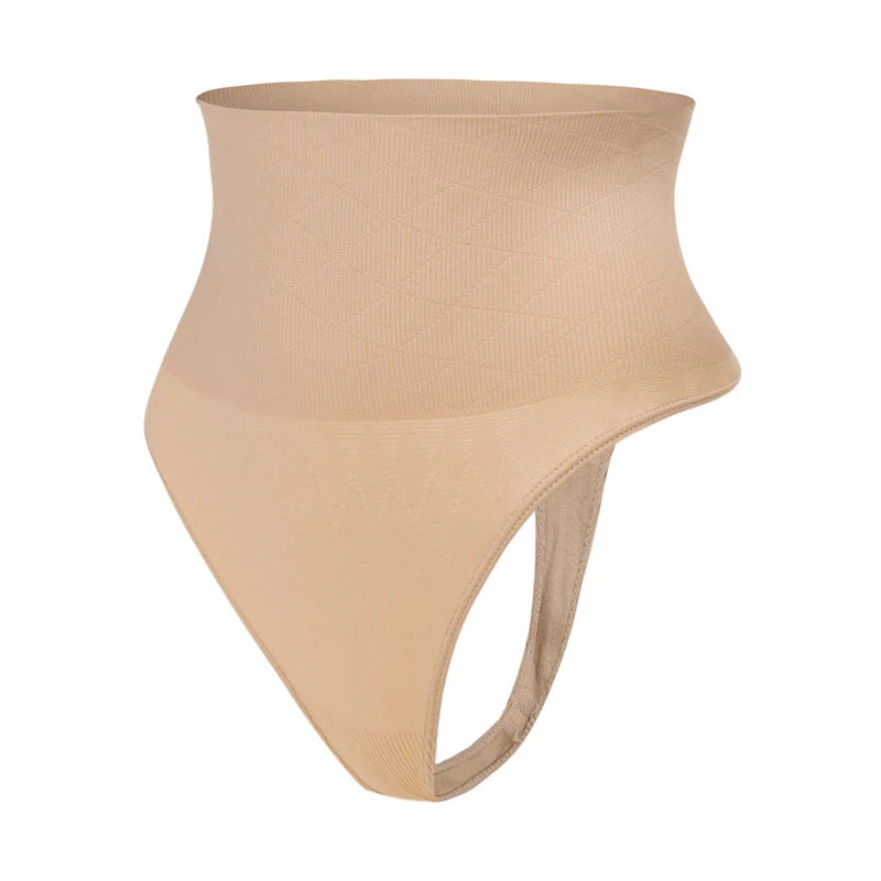 Mid Waist Seamless T-back Belly Striped Briefs High Elastic Plus Fishbone Thin Women's Underwear
