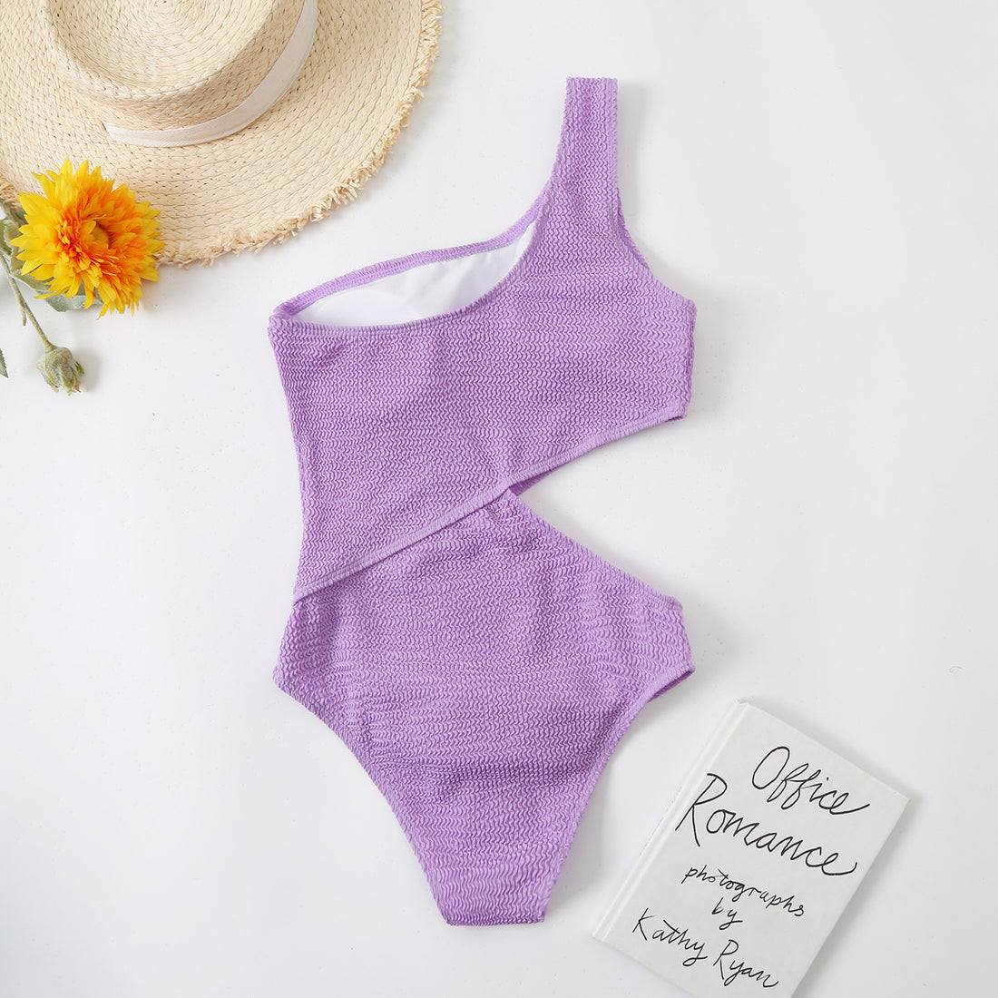 One Piece Bikini Solid Color One Shoulder Swimsuit