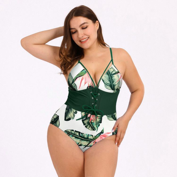 Bikini Print Bouquet High-Waist Plus Size Swimsuit