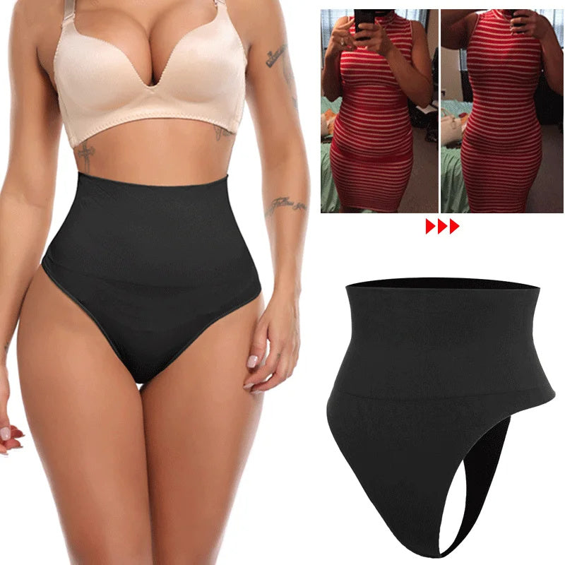 Mid Waist Seamless T-back Belly Striped Briefs High Elastic Plus Fishbone Thin Women's Underwear