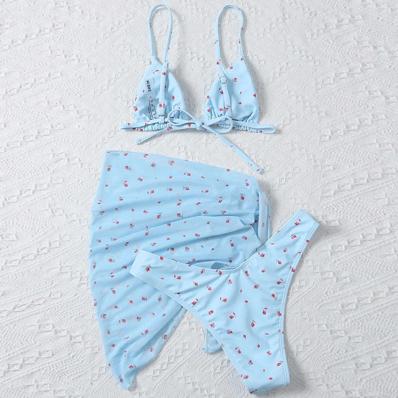 Beach Style Printed Swimsuit Three Piece Set