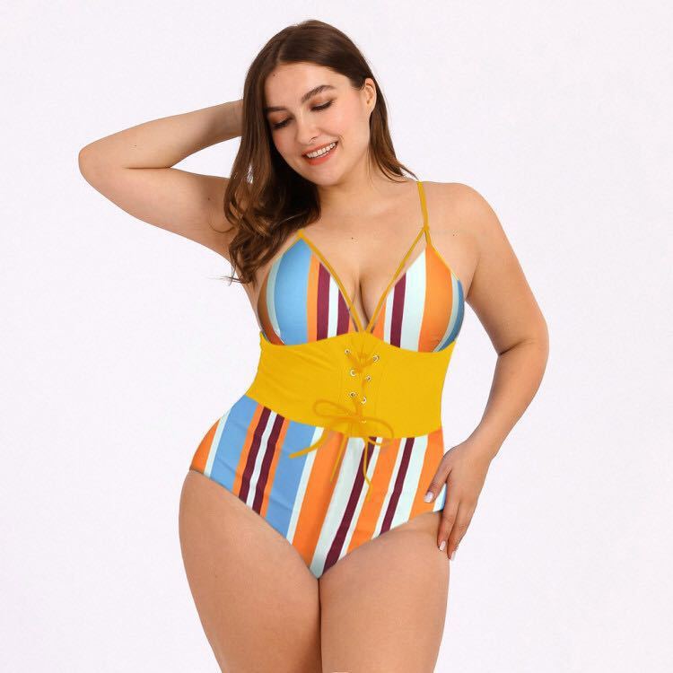 Bikini Print Bouquet High-Waist Plus Size Swimsuit