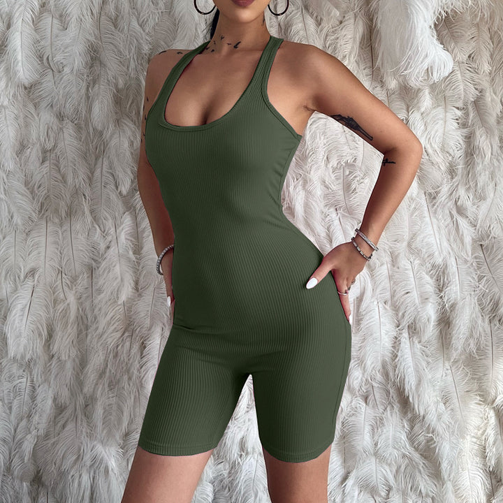 Knitted Solid Color High Waist Tight Sports Yoga Jumpsuit