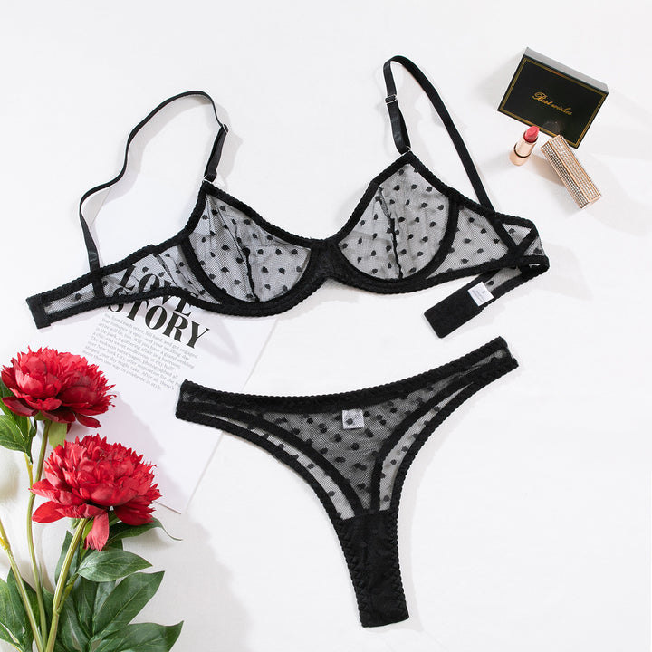 Sexy Polka Dot T-Back Underwear Set – Half Cup Design