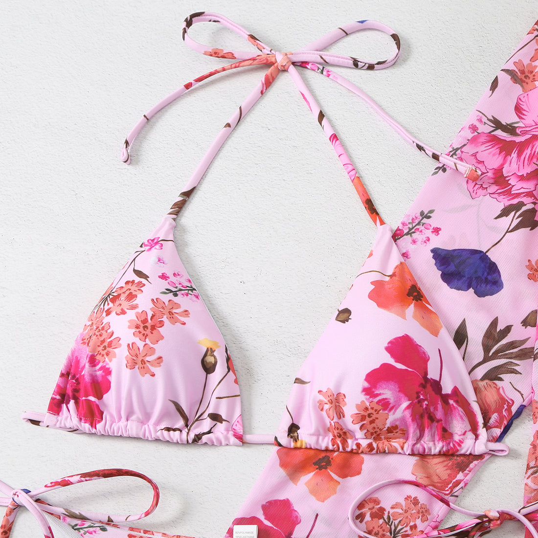 New Swimsuit Women's Printed Mesh Three-piece Blouse