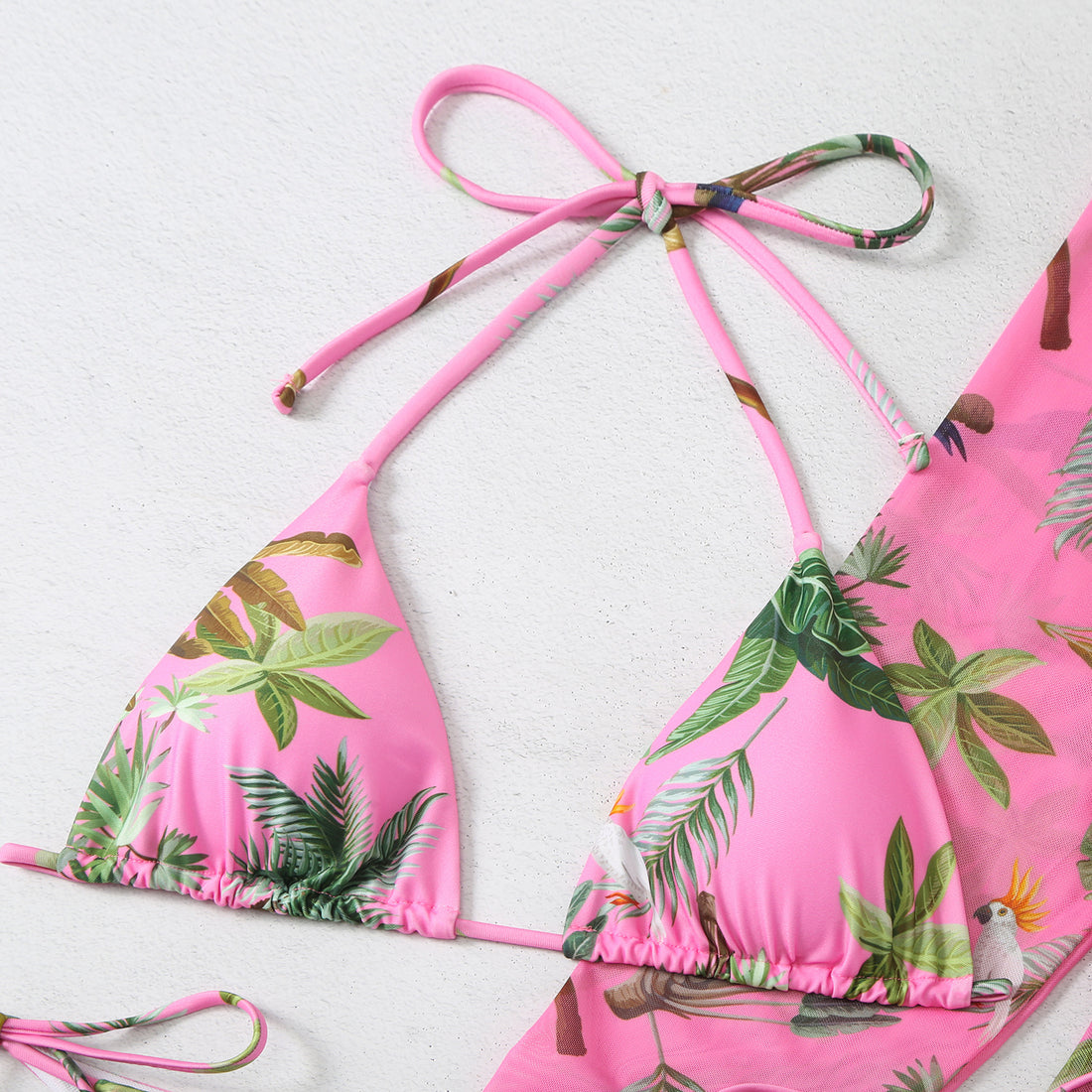 New Swimsuit Women's Printed Mesh Three-piece Blouse