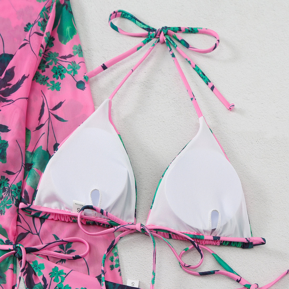 New Swimsuit Women's Printed Mesh Three-piece Blouse