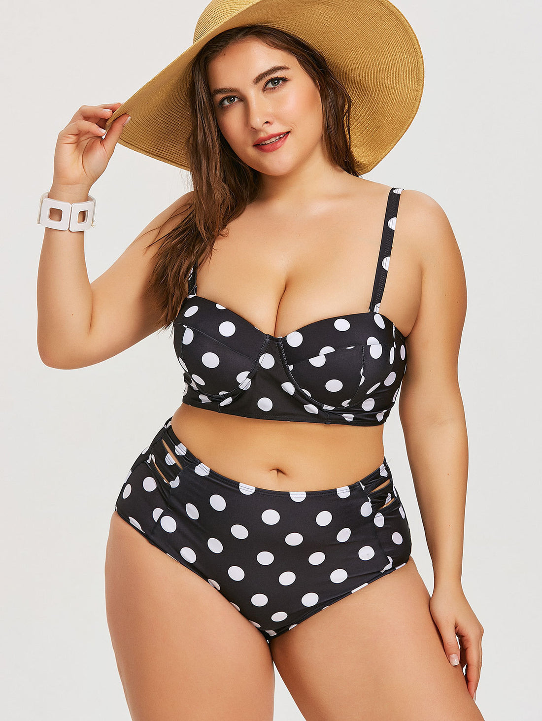 Retro Polka Dot High-rise Bikini Top Bottom Padded Swimsuit Plus Size