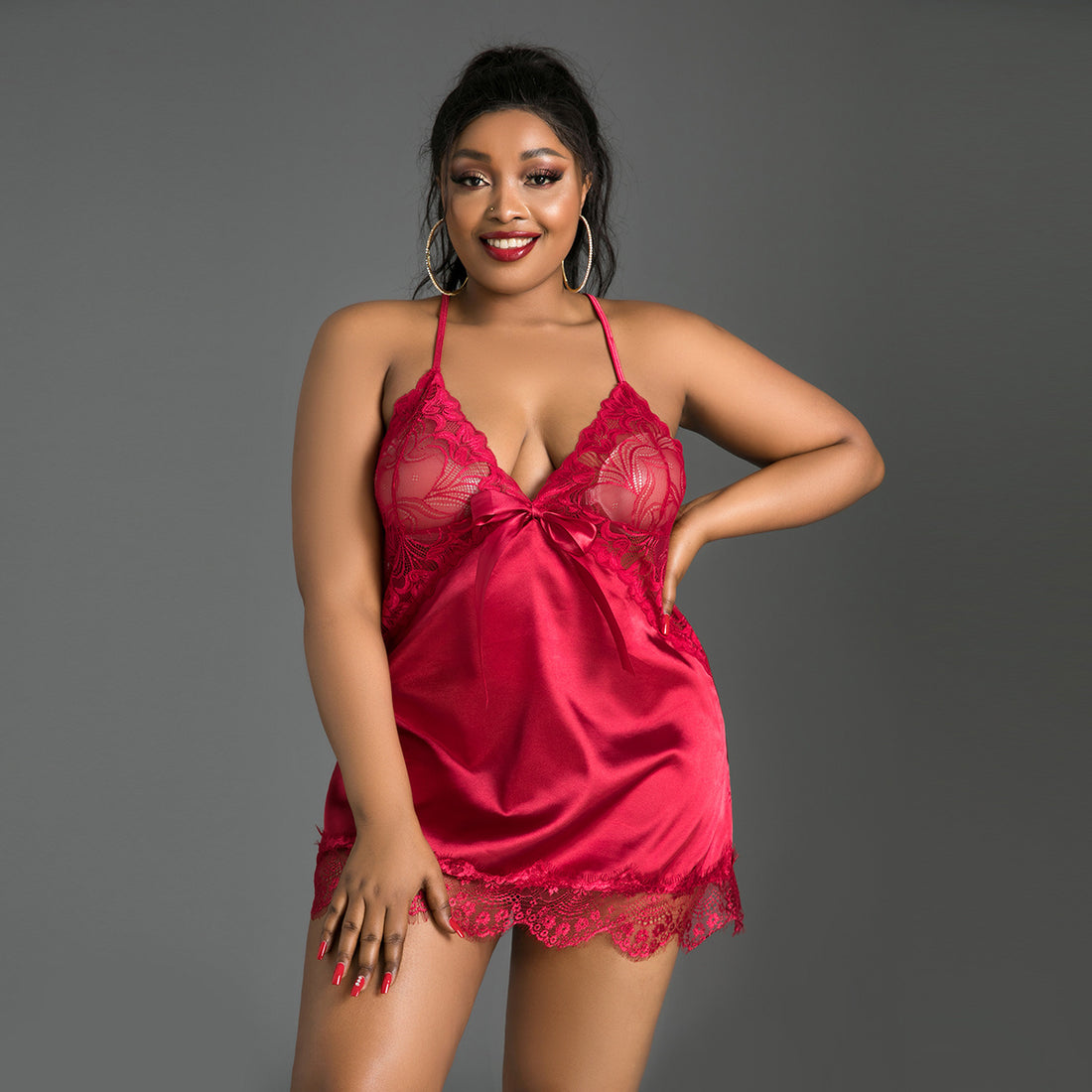 European And American Suspenders Lace Lace Solid Color Sleeveless Pajamas Set