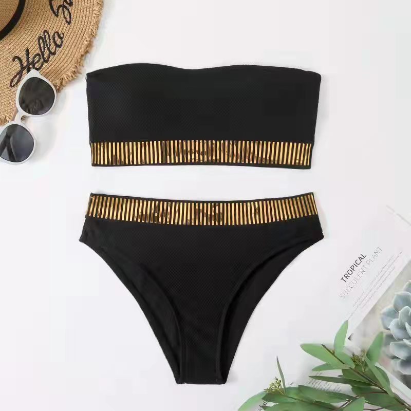 Solid Color High-Waist Split Bikini – Elegant & Flattering
