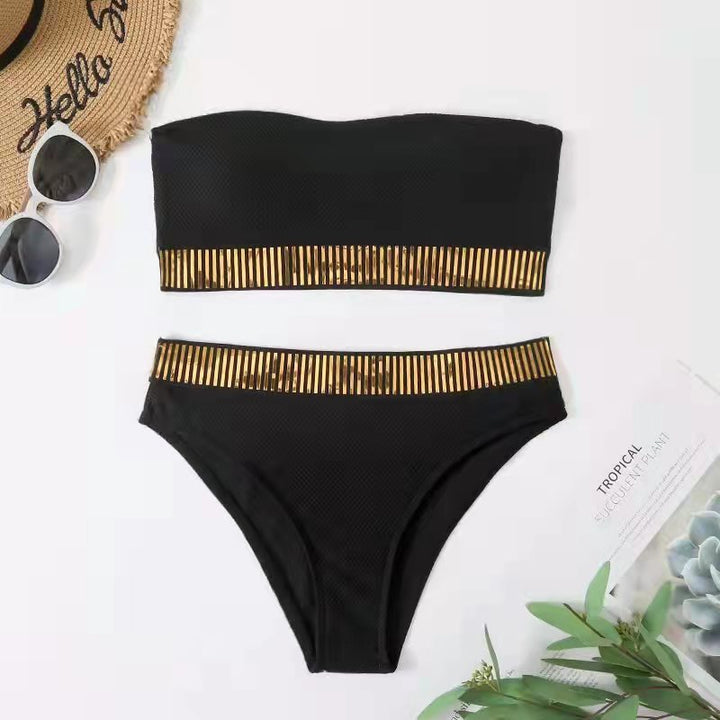 Solid Color High-Waist Split Bikini – Elegant & Flattering