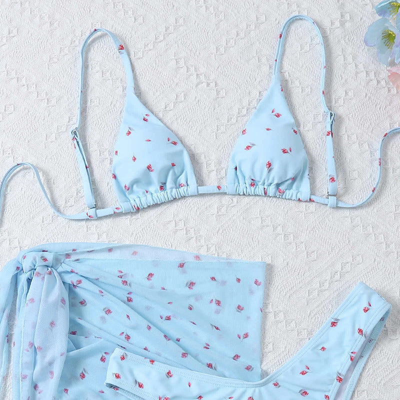Beach Style Printed Swimsuit Three Piece Set