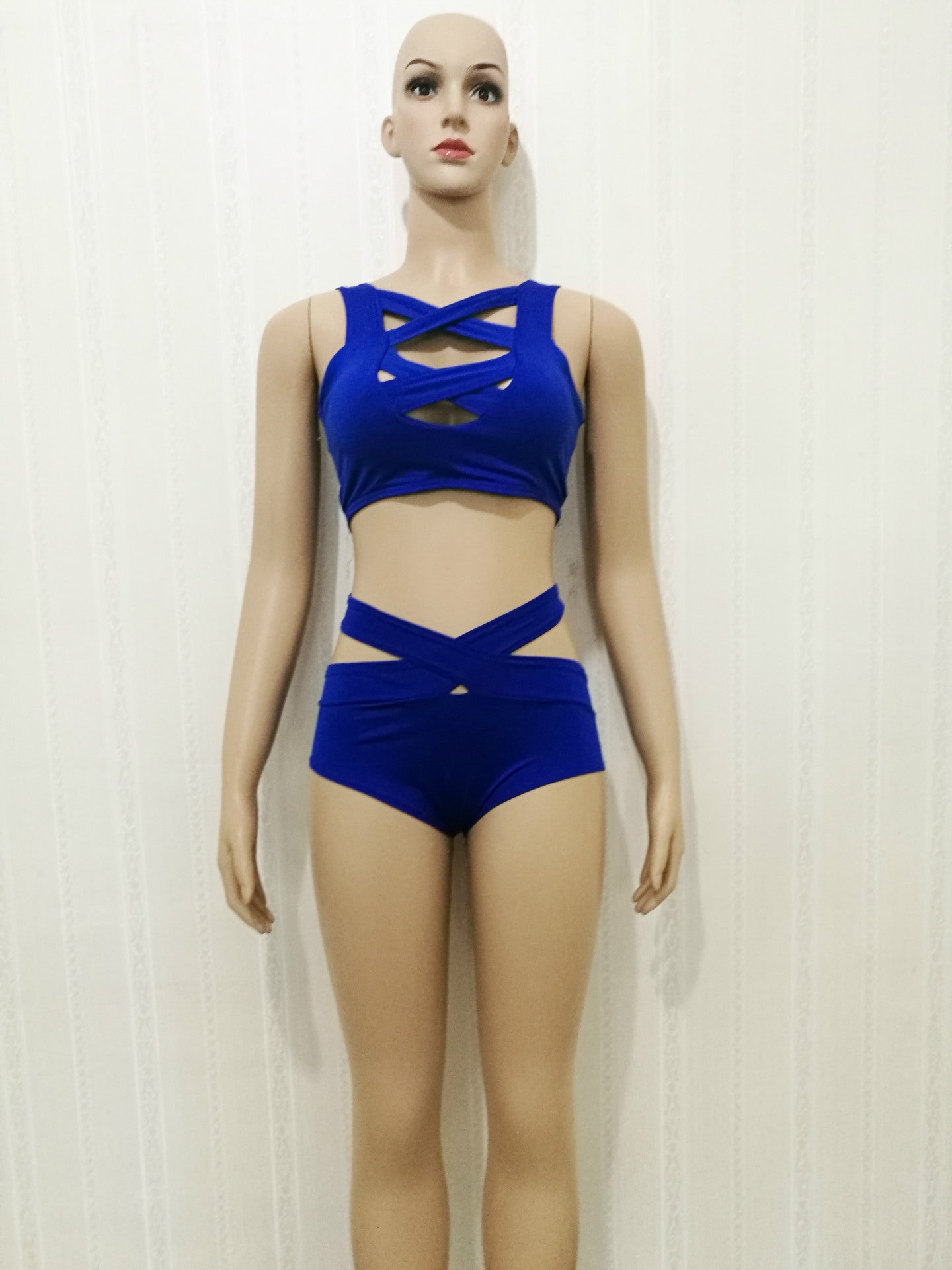 Bandage Cross Bikini High Waist Solid Color Sexy Split Swimsuit