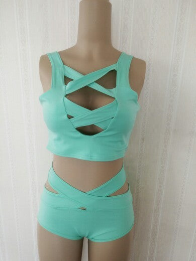 Bandage Cross Bikini High Waist Solid Color Sexy Split Swimsuit