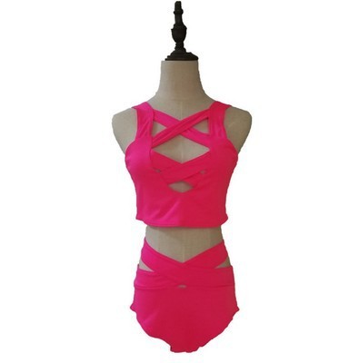 Bandage Cross Bikini High Waist Solid Color Sexy Split Swimsuit