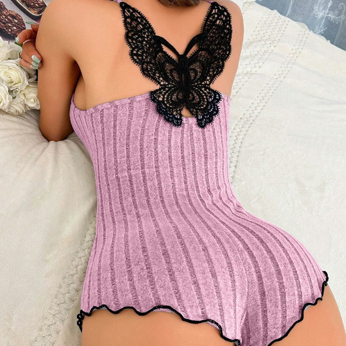 Butterfly Back Lace Strap Pajamas – Fashionable & Elegant One-Piece