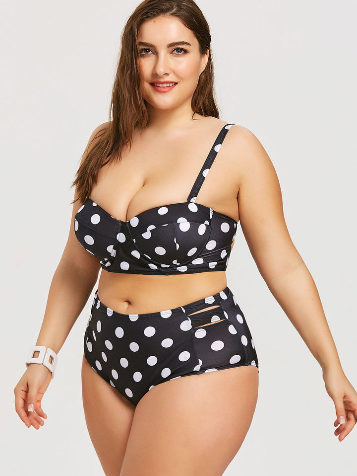 Retro Polka Dot High-rise Bikini Top Bottom Padded Swimsuit Plus Size