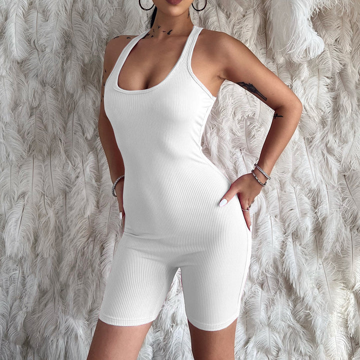 Knitted Solid Color High Waist Tight Sports Yoga Jumpsuit