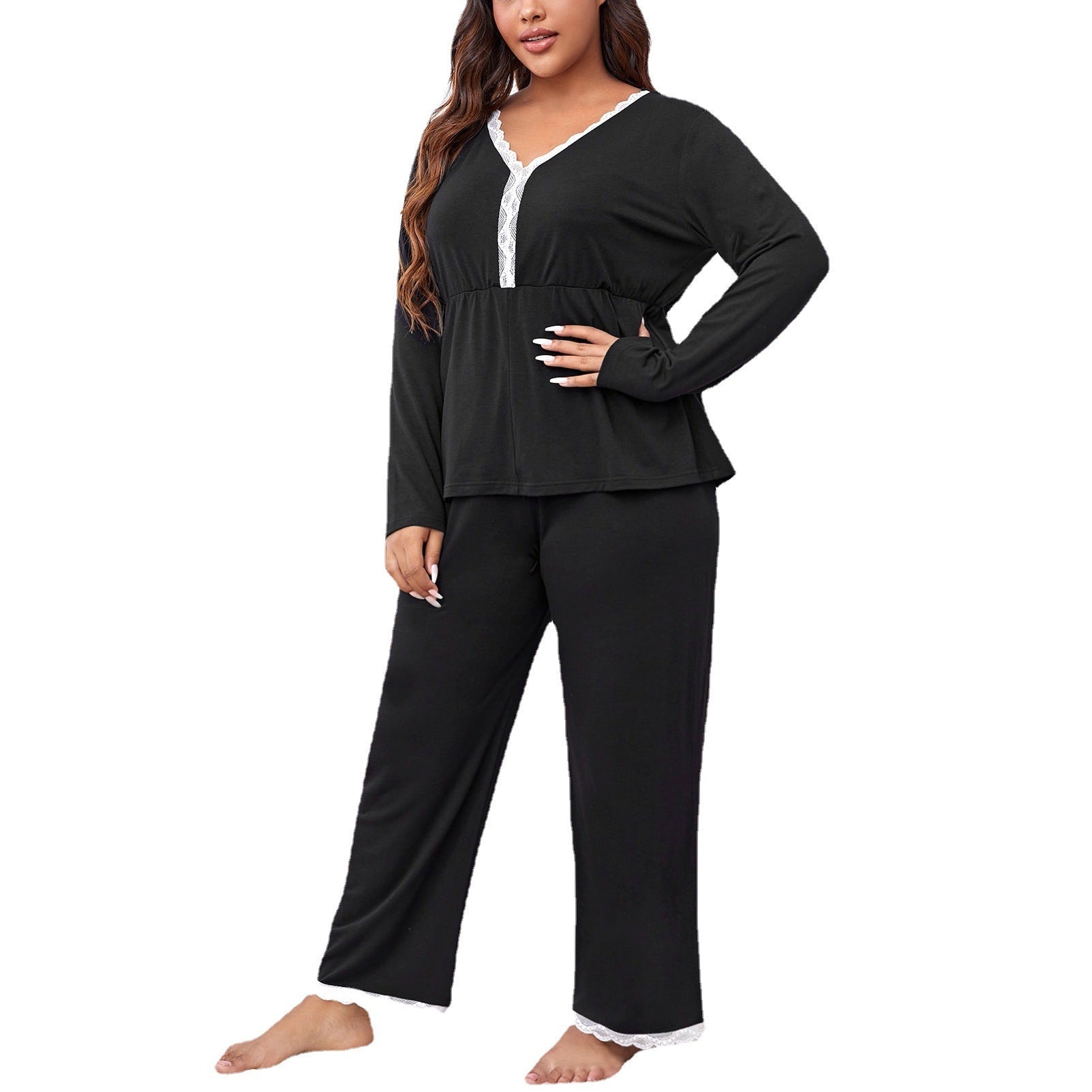 Ladies' Homewear Pajamas Long-sleeved Trousers Two-piece Lace Edge