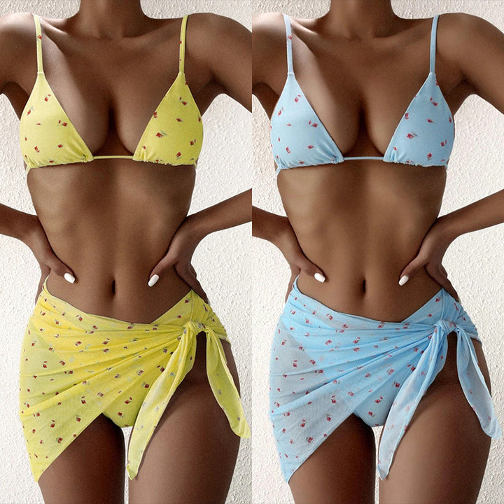 Beach Style Printed Swimsuit Three Piece Set