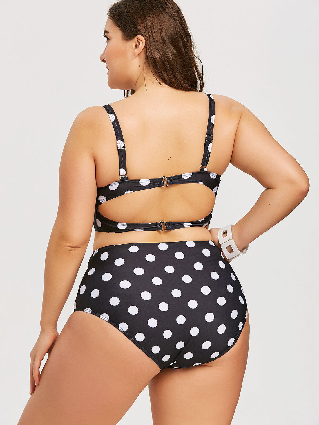 Retro Polka Dot High-rise Bikini Top Bottom Padded Swimsuit Plus Size