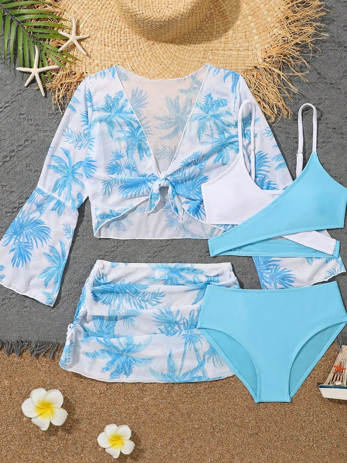 Children's 4-piece High Waist Split Bikini Swimsuit