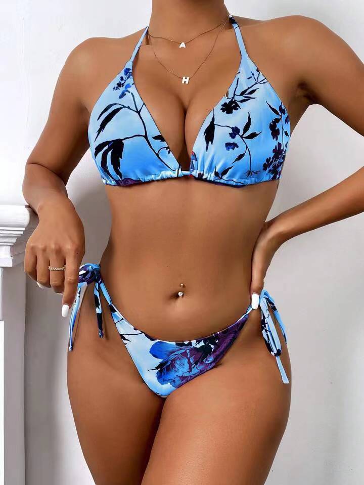New Swimsuit Women's Printed Mesh Three-piece Blouse