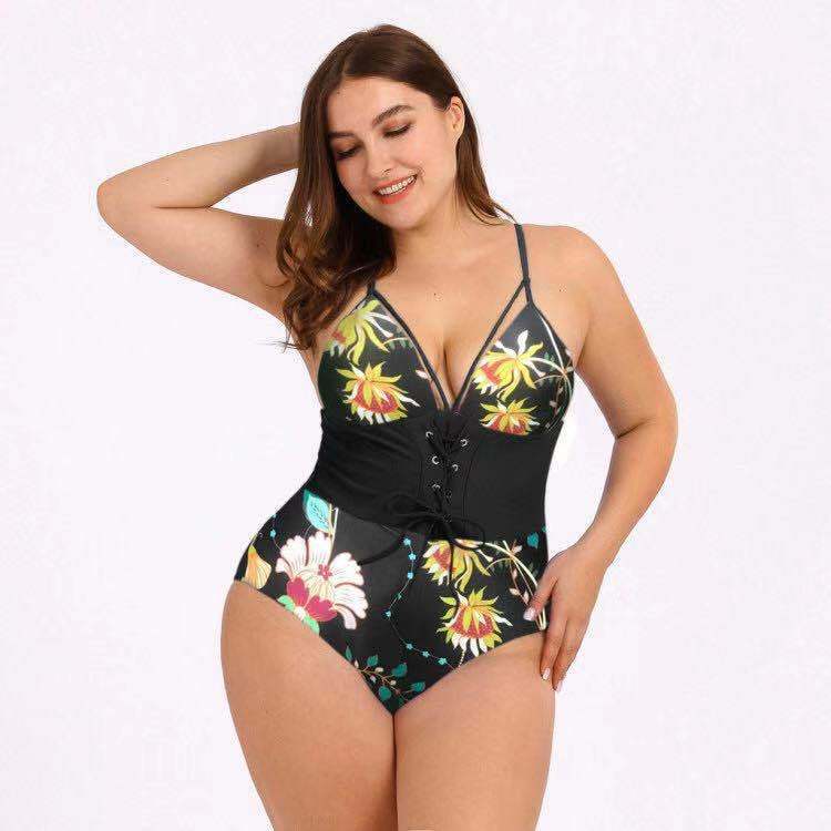 Bikini Print Bouquet High-Waist Plus Size Swimsuit