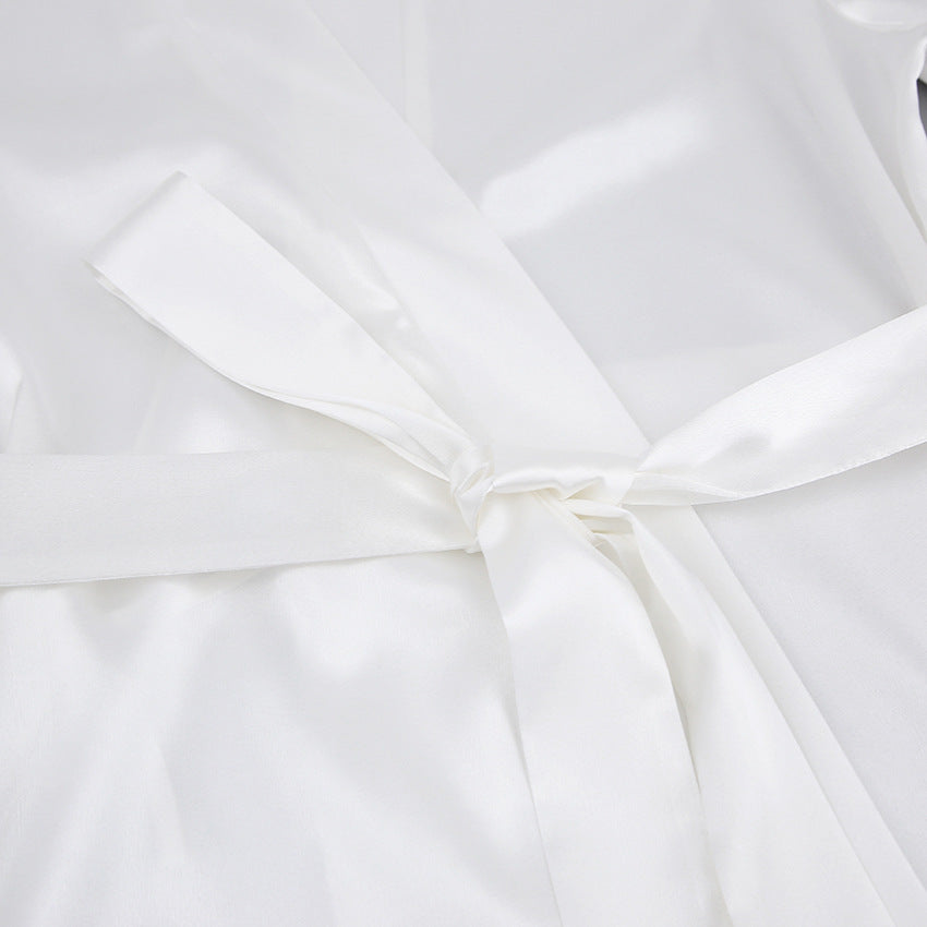 White Satin Bowknot Pajamas – Fashionable & Elegant Homewear