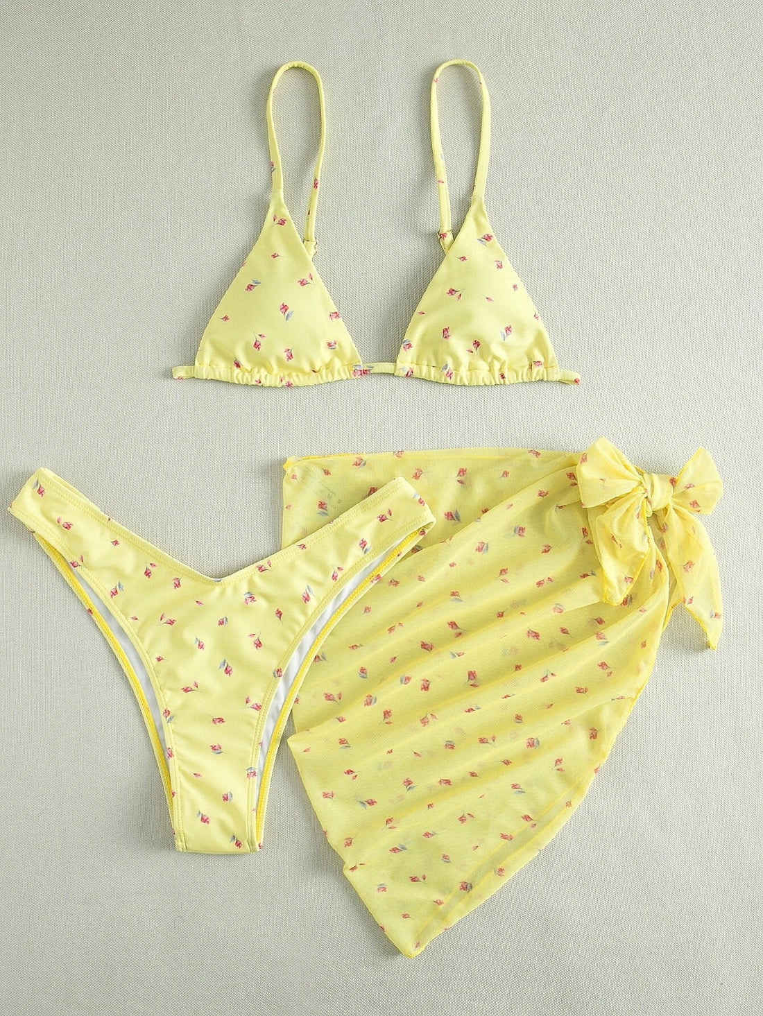 Beach Style Printed Swimsuit Three Piece Set