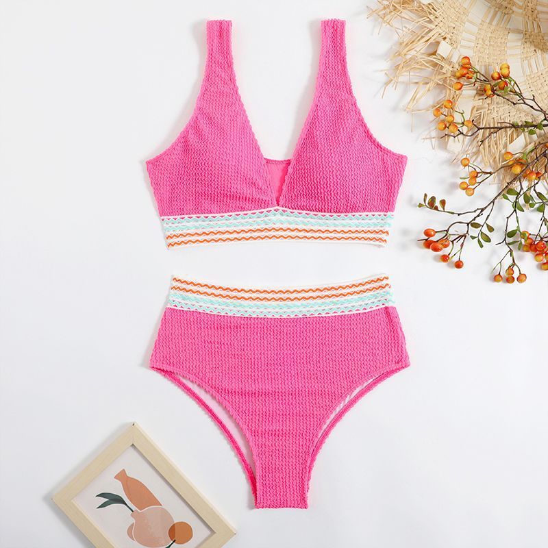 High Waist Split Bikini Solid Color