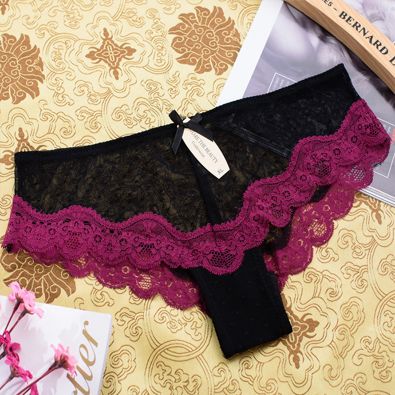 Knitted Lace Edge Low Waist Ladies' Mesh Underwear