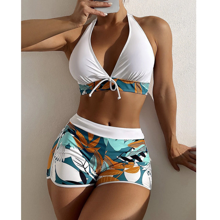 High-Waist Boxer Swimsuit – Tie Detail & Solid Color