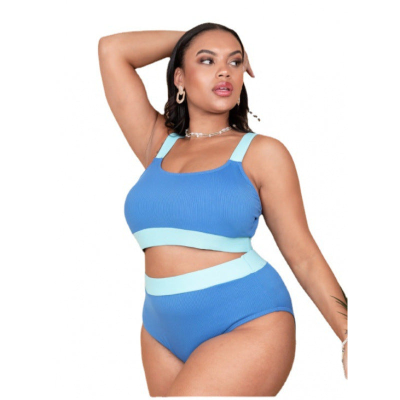 Sexy High-Waist Split Bikini – Pure Color & Stitching Design