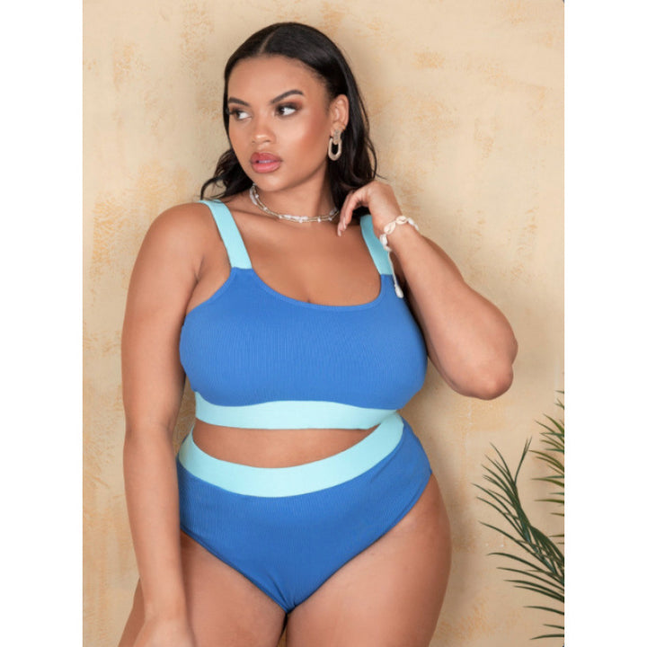 Sexy High-Waist Split Bikini – Pure Color & Stitching Design