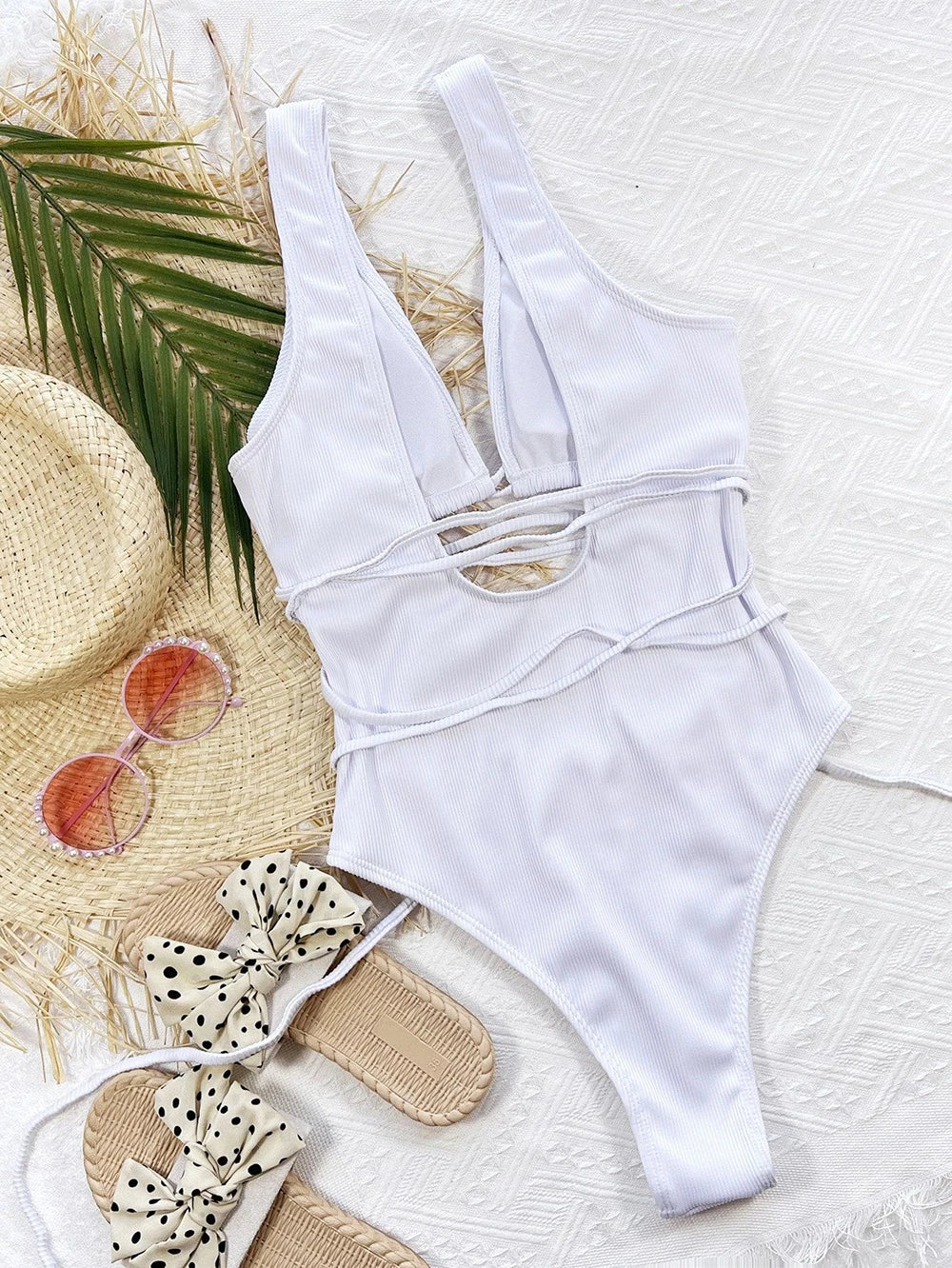 One-piece Bikini Solid Color Hollow Straps