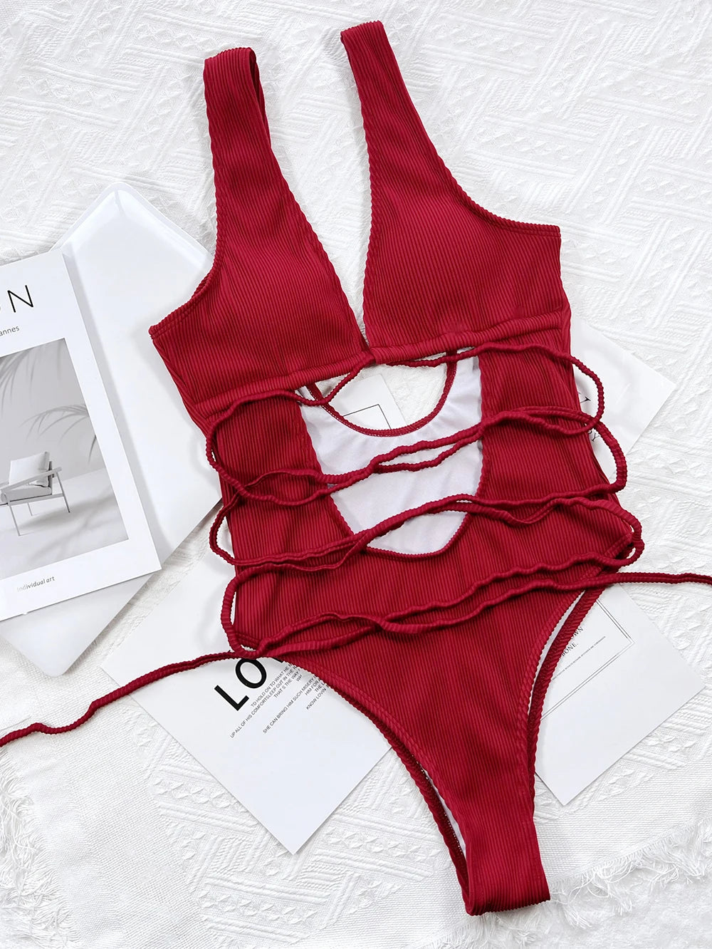 One-piece Bikini Solid Color Hollow Straps