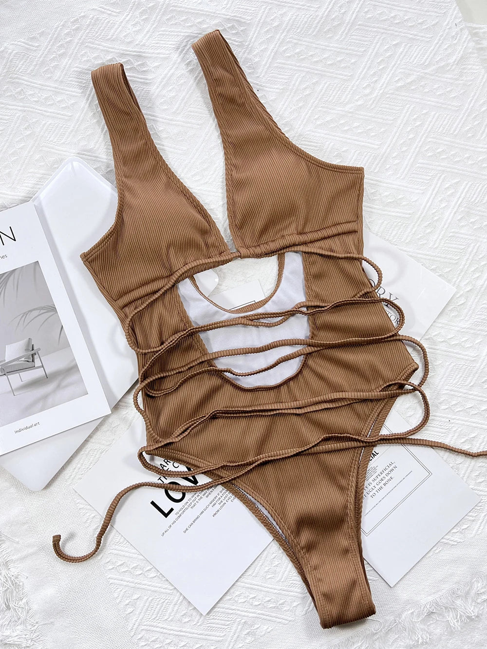 One-piece Bikini Solid Color Hollow Straps
