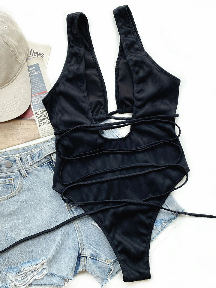 One-piece Bikini Solid Color Hollow Straps