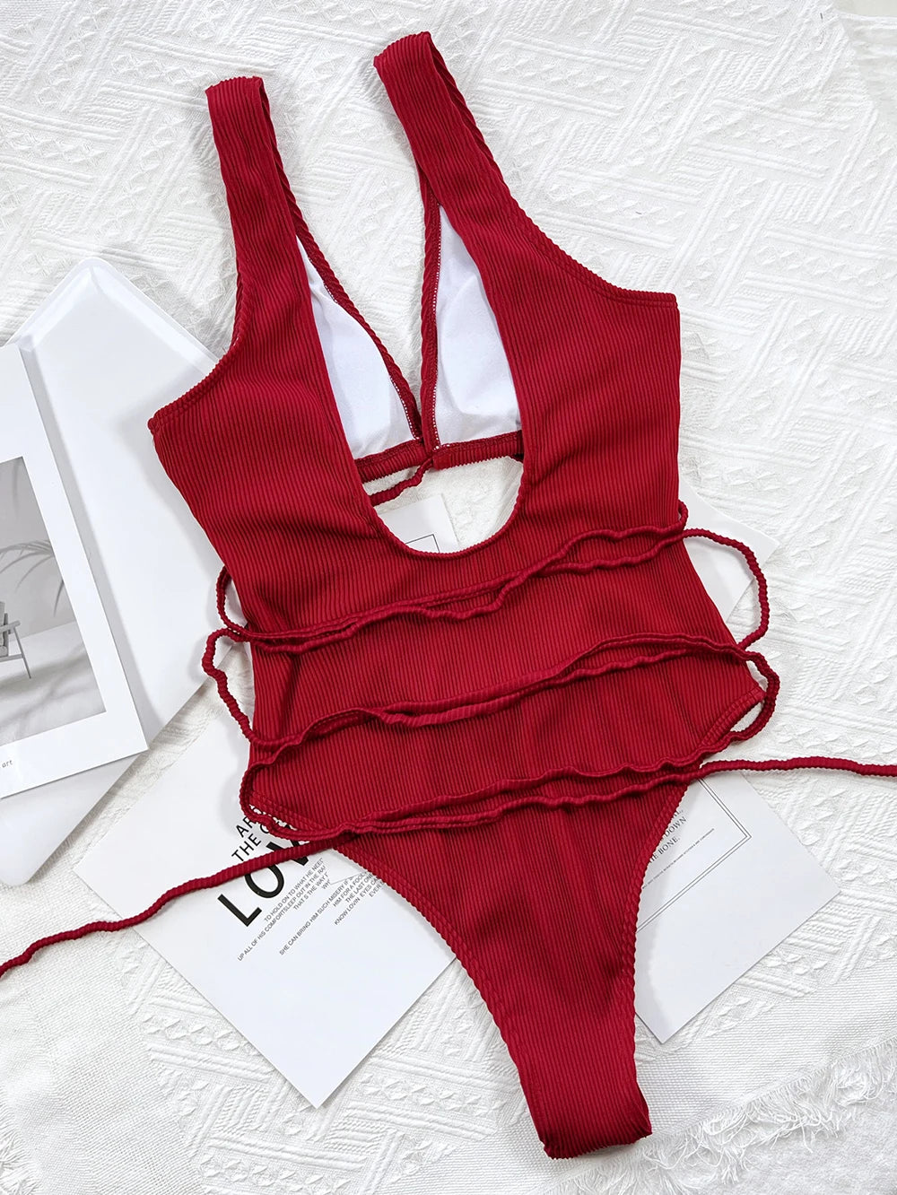 One-piece Bikini Solid Color Hollow Straps