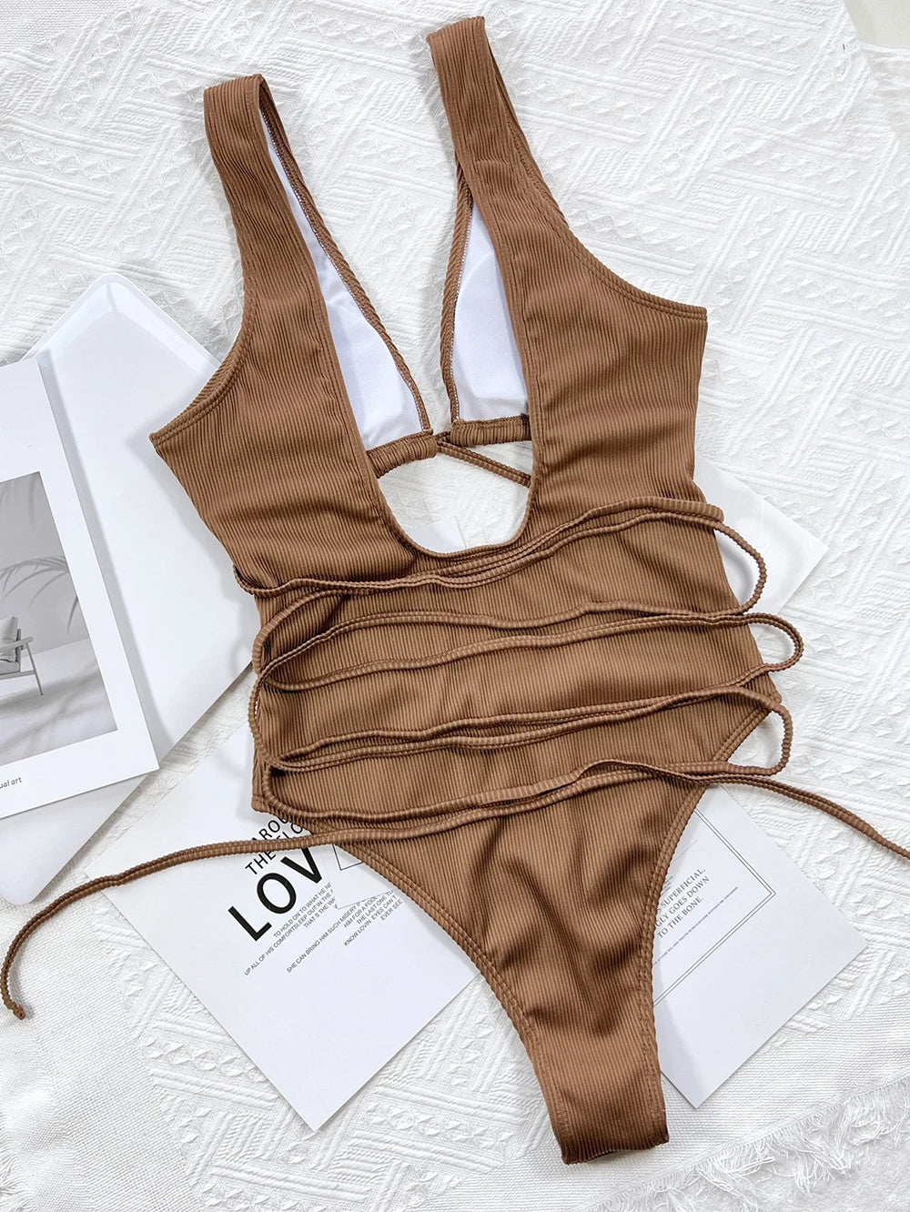 One-piece Bikini Solid Color Hollow Straps