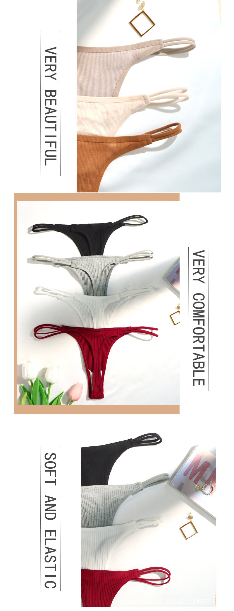 Women's Half Sheath Low Waist Thread Sports T-back Women's Simple New Panties