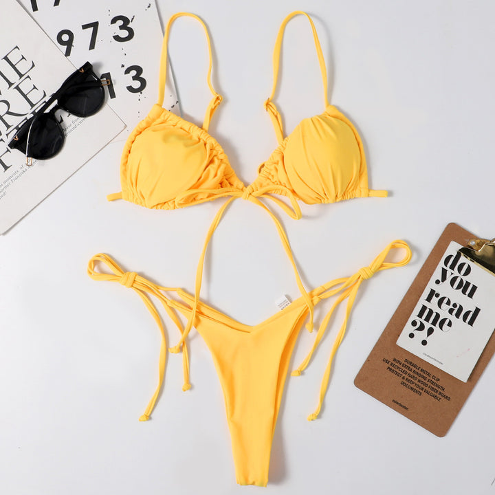 Ladies Swimsuit Solid Color Split Drawstring