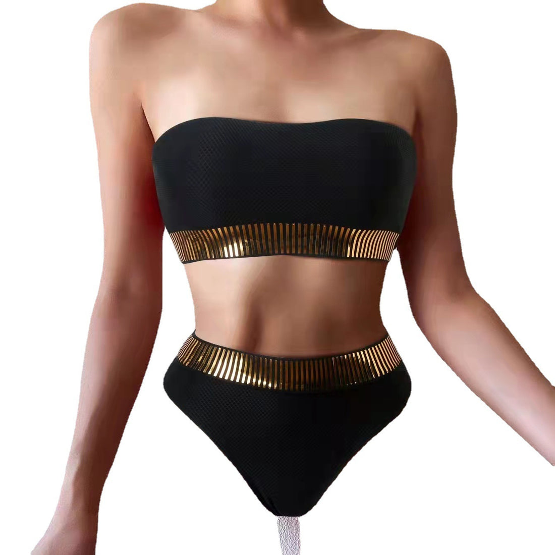 Solid Color High-Waist Split Bikini – Elegant & Flattering