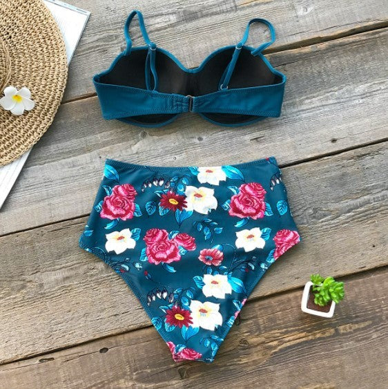 Ladies Heart Collar High Waist Two Piece Swimsuit