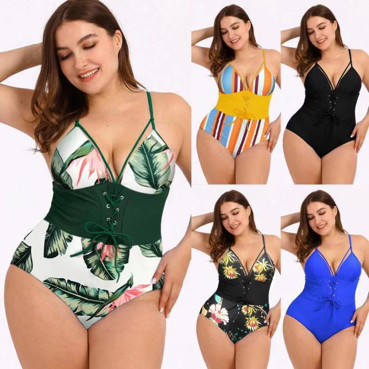 Bikini Print Bouquet High-Waist Plus Size Swimsuit