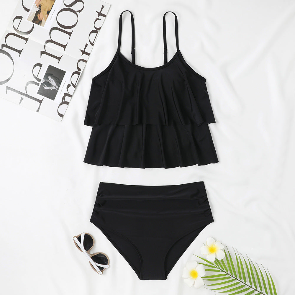 High Waist Double-layer Printed Swimsuit
