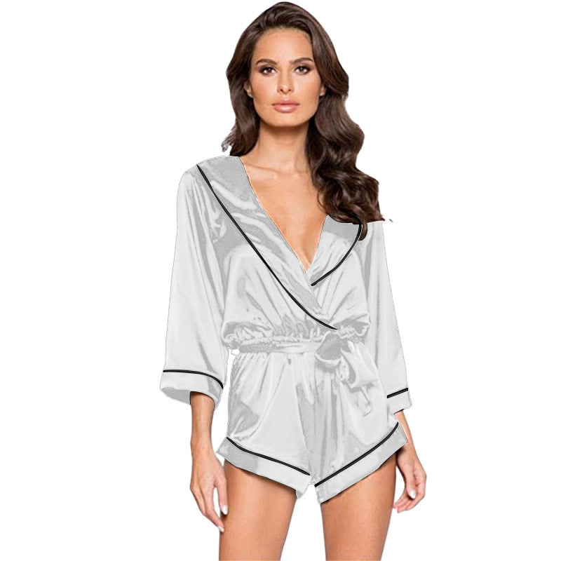 Autumn Women's Pajamas European And American Loose One-piece Cardigan Homewear